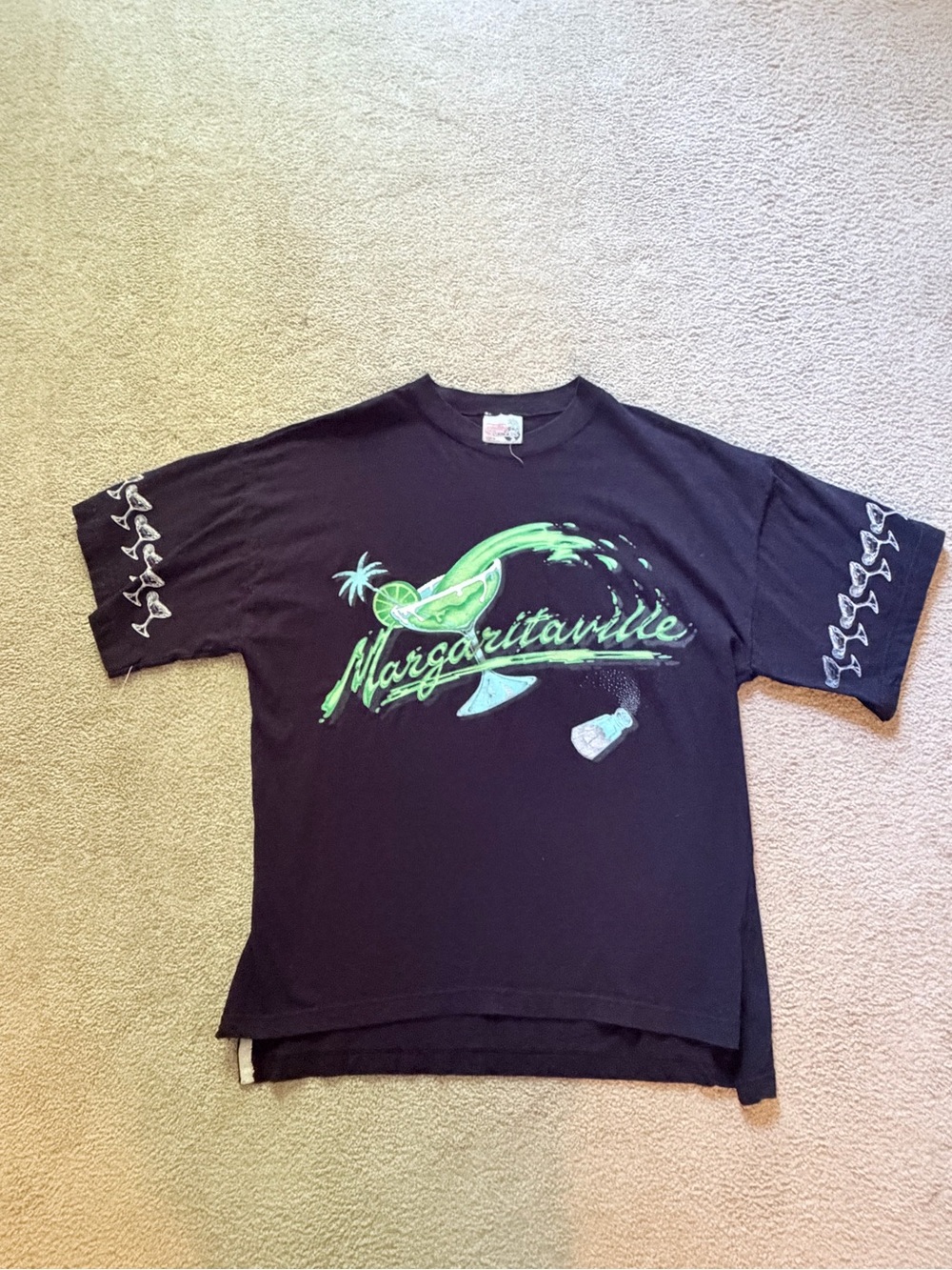 Vintage Margaritaville Black Graphic Tee with Neon Lime Design